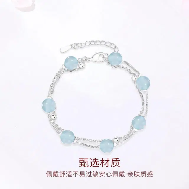 【S925银&水逆退散】 金师傅 蓝月光双层链条 事业有成顺利上岸转运气质优雅 时尚小众轻奢简约百搭#好运天然 蓝水晶 手链 男女同款情侣款