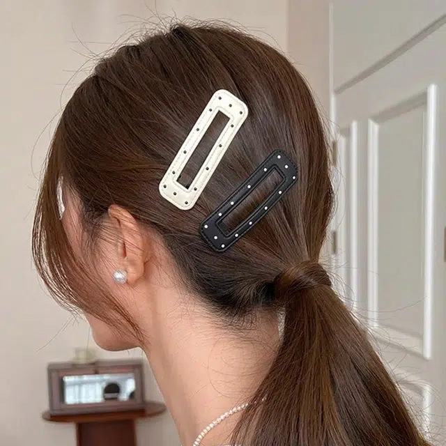 简应舒 波点刘海夹前额碎发边夹可爱侧边 皮革 发夹 女款