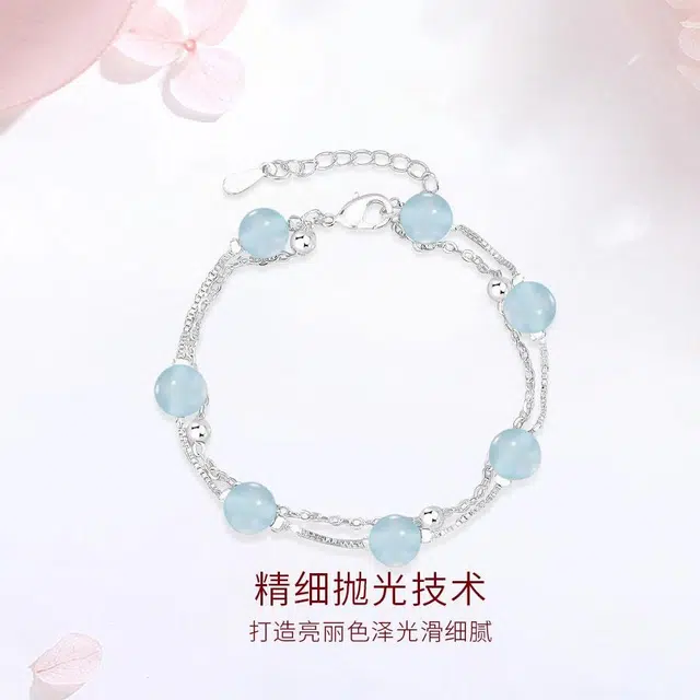 【S925银&水逆退散】 金师傅 蓝月光双层链条 事业有成顺利上岸转运气质优雅 时尚小众轻奢简约百搭#好运天然 蓝水晶 手链 男女同款情侣款