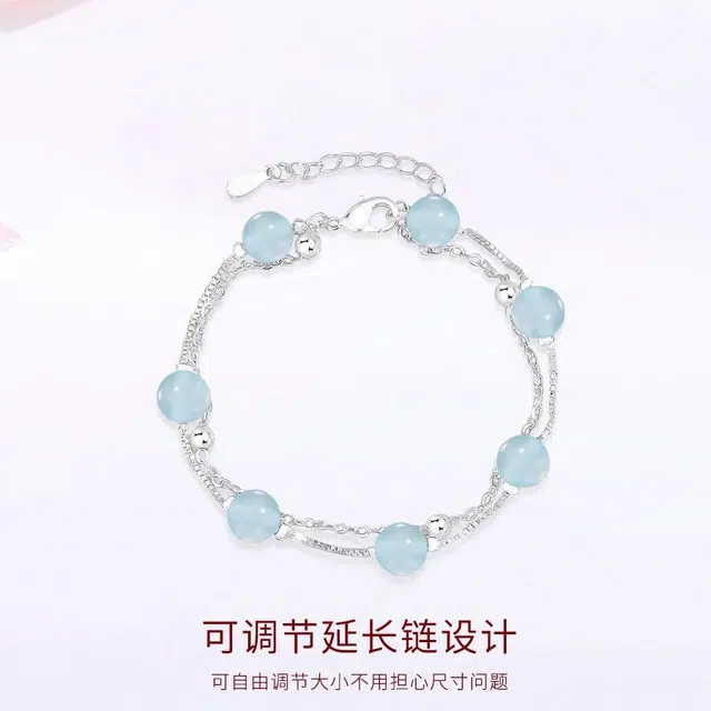 【S925银&水逆退散】 金师傅 蓝月光双层链条 事业有成顺利上岸转运气质优雅 时尚小众轻奢简约百搭#好运天然 蓝水晶 手链 男女同款情侣款