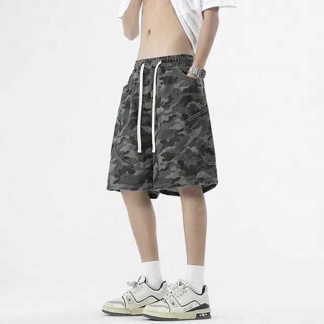 【dme】 时尚潮牌宽松百搭高街痞帅休闲美式复古五分工装短裤 男女同款 迷彩色