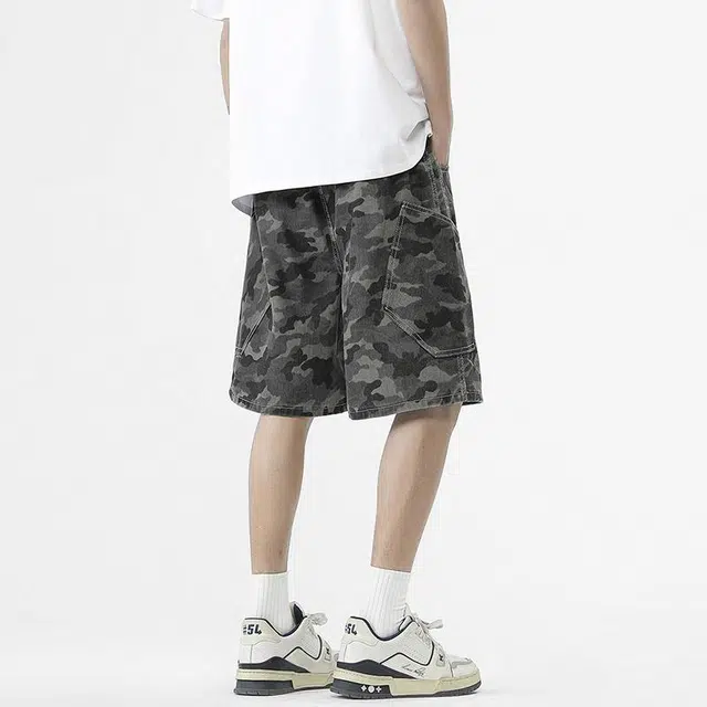 【dme】 时尚潮牌宽松百搭高街痞帅休闲美式复古五分工装短裤 男女同款 迷彩色