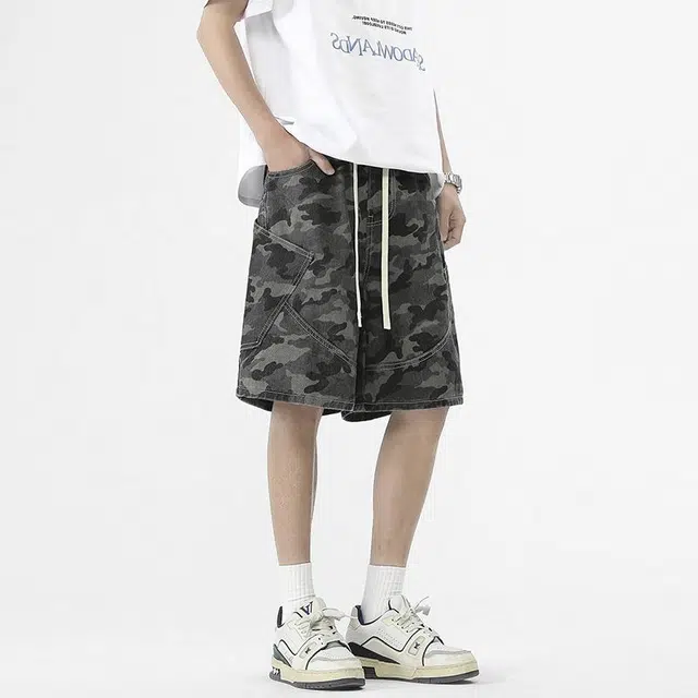 【dme】 时尚潮牌宽松百搭高街痞帅休闲美式复古五分工装短裤 男女同款 迷彩色