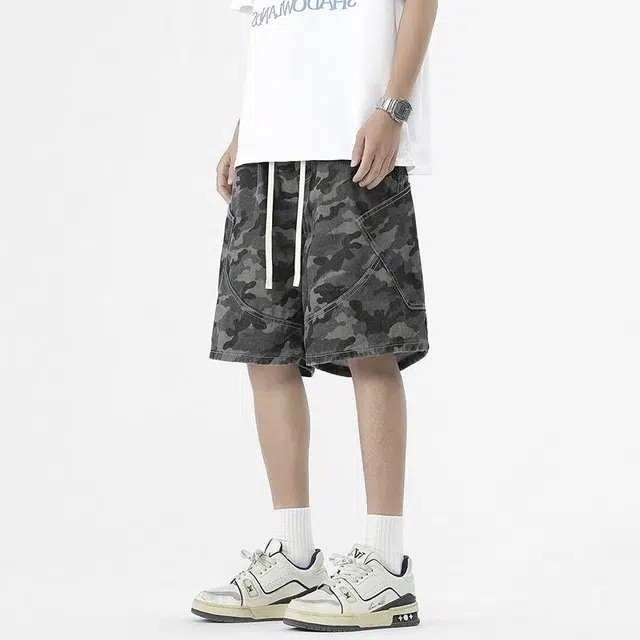 【dme】 时尚潮牌宽松百搭高街痞帅休闲美式复古五分工装短裤 男女同款 迷彩色