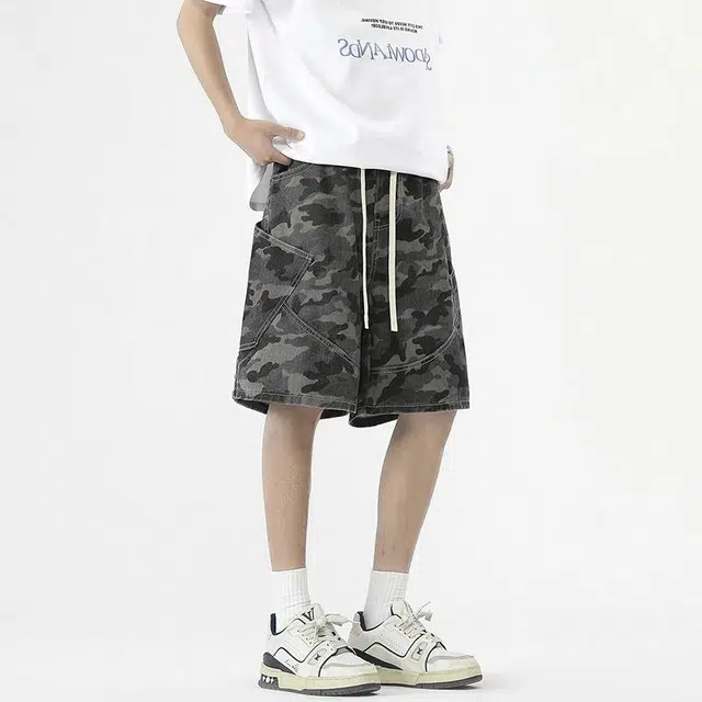【dme】 时尚潮牌宽松百搭高街痞帅休闲美式复古五分工装短裤 男女同款 迷彩色