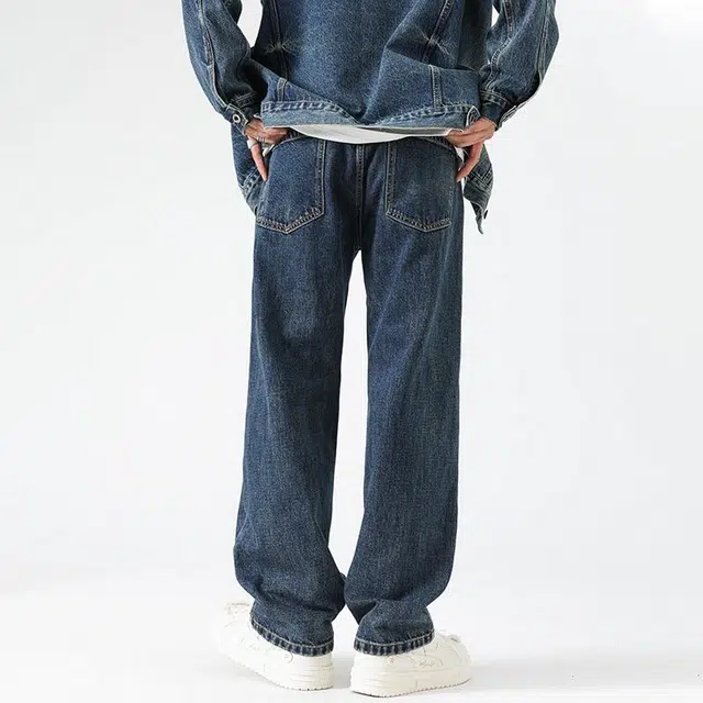 【dme】 水洗基础款高街做旧舒适亲肤透气直筒通勤百搭垂感牛仔裤 男女同款 宝石蓝色