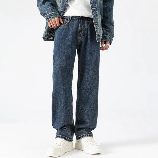 【dme】 水洗基础款高街做旧舒适亲肤透气直筒通勤百搭垂感牛仔裤 男女同款 宝石蓝色