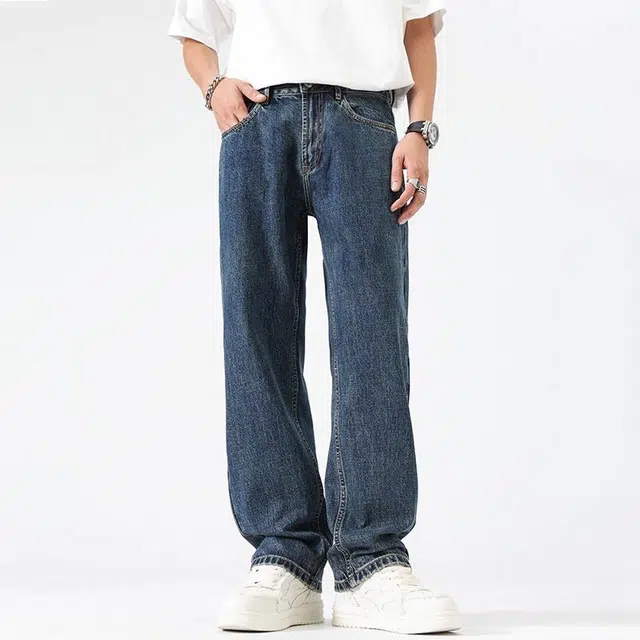 【dme】 水洗基础款高街做旧舒适亲肤透气直筒通勤百搭垂感牛仔裤 男女同款 宝石蓝色