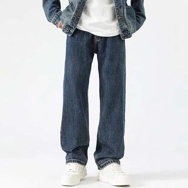 【dme】 水洗基础款高街做旧舒适亲肤透气直筒通勤百搭垂感牛仔裤 男女同款 宝石蓝色