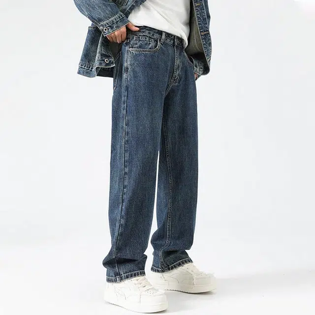 【dme】 水洗基础款高街做旧舒适亲肤透气直筒通勤百搭垂感牛仔裤 男女同款 宝石蓝色