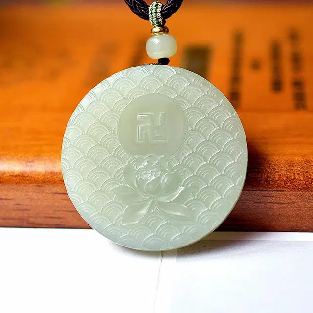 舒杰 民族风转运 吉祥观音 和田玉项链 青白玉 男款