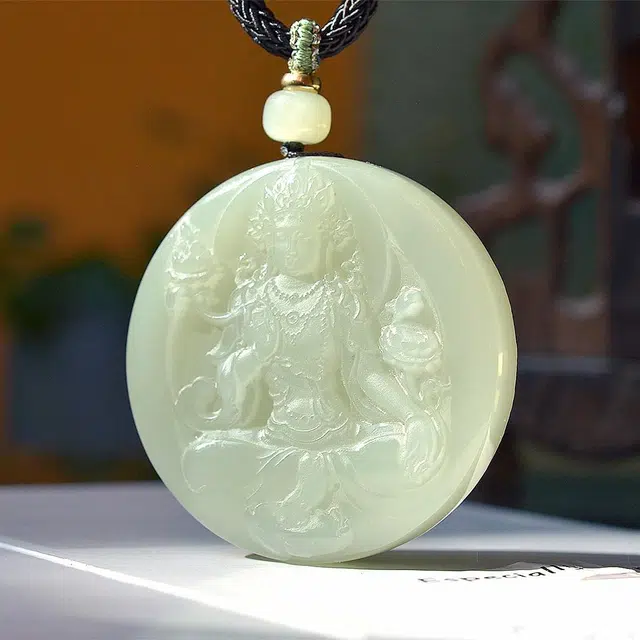 舒杰 民族风转运 吉祥观音 和田玉项链 青白玉 男款