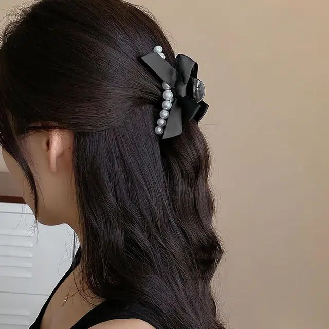 丹琴 甜美珠珠蝴蝶结小抓夹前额碎蓬松刘海边侧边小夹子发饰 发夹 女款