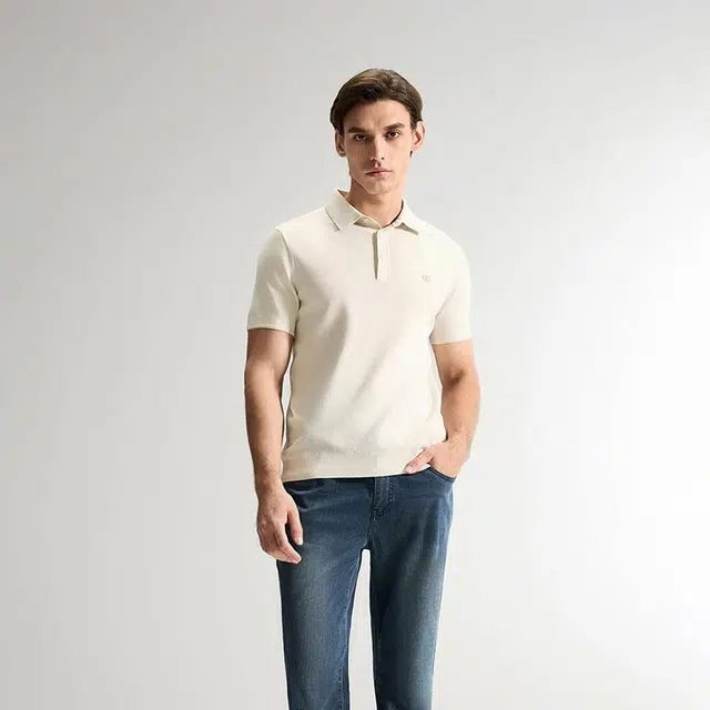 迪柯尼 通勤系列 百搭简约纯色商务奢侈舒适透气凉感短袖针织衫 男款