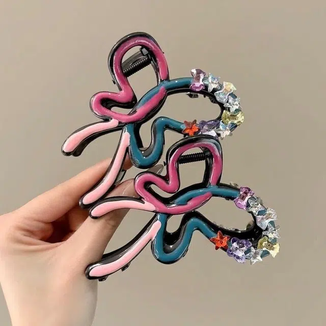 水中玉 水钻蝴蝶结抓夹大号发卡后脑勺高级感鲨鱼夹子发饰 亚克力 发夹 女款
