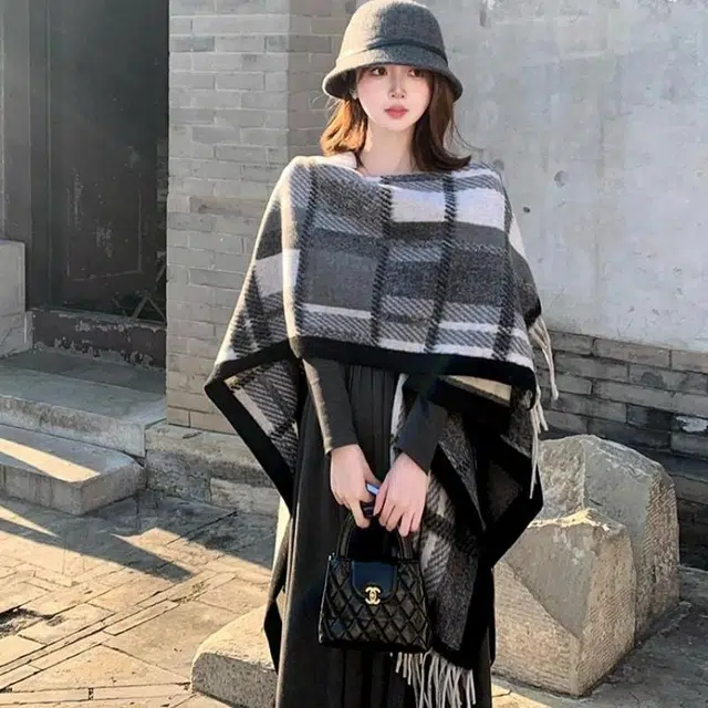 北极绒 韩版复古英伦加厚格子条纹 时尚流苏百搭气质 聚酯纤维 披肩 男女同款情侣款