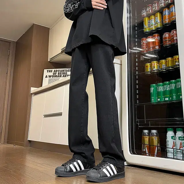 八哥 微喇美式水洗做旧弯刀长裤高街废土风潮牌纯色时尚垂感显高显瘦基础款百搭中腰修身窄版休闲运动牛仔裤 男女同款