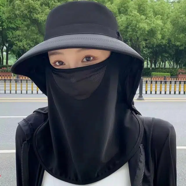 佩洛依 全方位舒适透气遮脸面罩护颈一体太阳帽防紫外线户外运动钓鱼遮阳帽轻便夏 聚酯纤维 防晒帽 男女同款情侣款