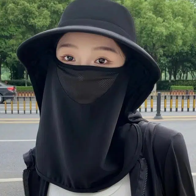 佩洛依 全方位舒适透气遮脸面罩护颈一体太阳帽防紫外线户外运动钓鱼遮阳帽轻便夏 聚酯纤维 防晒帽 男女同款情侣款