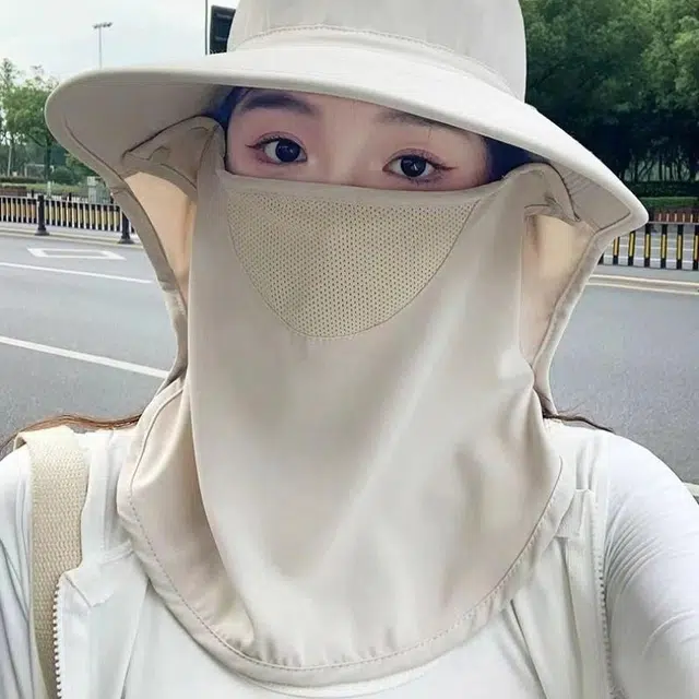 佩洛依 全方位舒适透气遮脸面罩护颈一体太阳帽防紫外线户外运动钓鱼遮阳帽轻便夏 聚酯纤维 防晒帽 男女同款情侣款