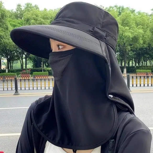 佩洛依 全方位舒适透气遮脸面罩护颈一体太阳帽防紫外线户外运动钓鱼遮阳帽轻便夏 聚酯纤维 防晒帽 男女同款情侣款