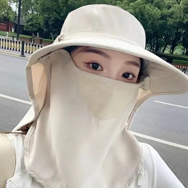 佩洛依 全方位舒适透气遮脸面罩护颈一体太阳帽防紫外线户外运动钓鱼遮阳帽轻便夏 聚酯纤维 防晒帽 男女同款情侣款