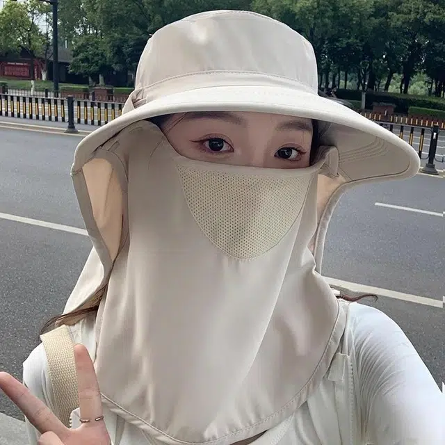 佩洛依 全方位舒适透气遮脸面罩护颈一体太阳帽防紫外线户外运动钓鱼遮阳帽轻便夏 聚酯纤维 防晒帽 男女同款情侣款
