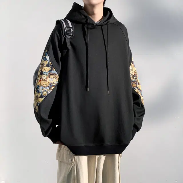 双星八特 拼接百搭宽松连帽长袖卫衣 男女同款
