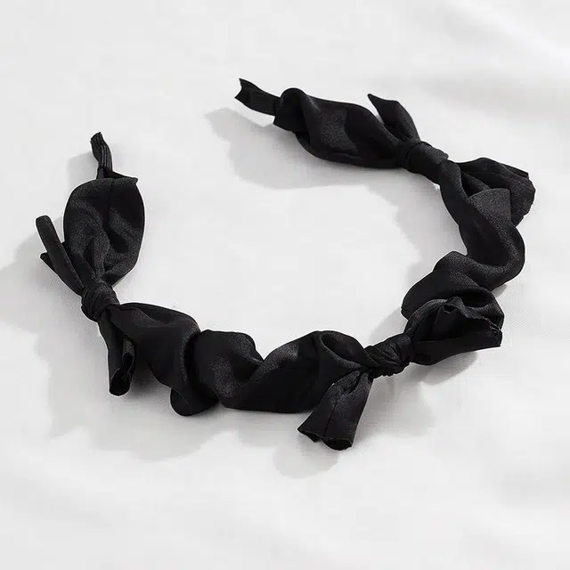 沂茹 文艺小清新甜美优雅黑色蝴蝶扭结细边刘海束发小香风日常通勤百搭简约气质减龄 布艺 发箍 女款