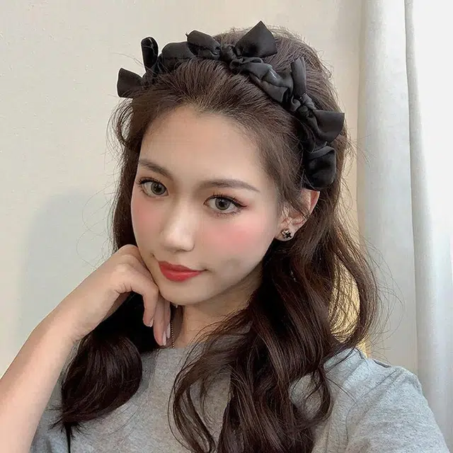 沂茹 文艺小清新甜美优雅黑色蝴蝶扭结细边刘海束发小香风日常通勤百搭简约气质减龄 布艺 发箍 女款