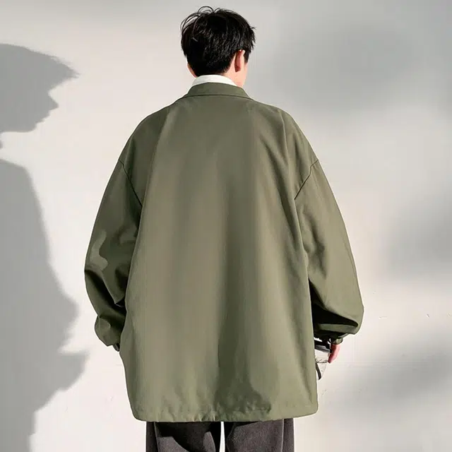 顶峰保罗 美式复古高街纯色单排扣休闲多口袋宽松百搭翻领开衫夹克外套 男女同款