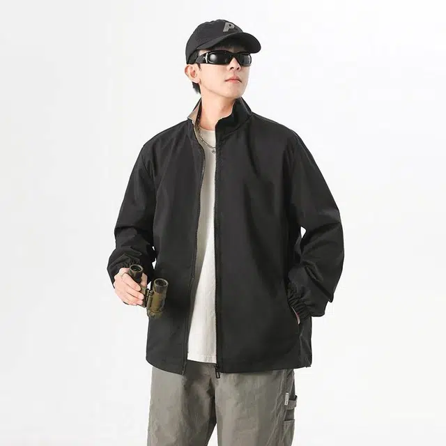 雅鹿 基础款美式复古设计感撞色拼接休闲户外运动宽松日常学生通勤百搭落肩防水防风立领教练夹克外套 男女同款