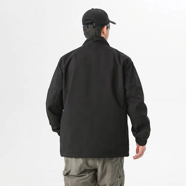 雅鹿 基础款美式复古设计感撞色拼接休闲户外运动宽松日常学生通勤百搭落肩防水防风立领教练夹克外套 男女同款