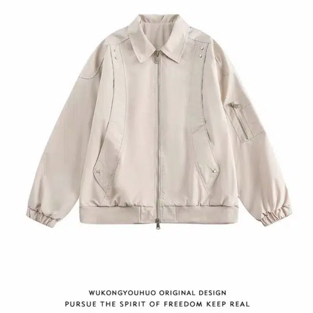 雅鹿 美式高街拉链翻领飞行员秋季高级感宽松潮流百搭休闲外套夹克 男女同款