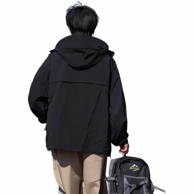 绘承 纯色简约日系轻薄速干宽松休闲拉链百搭防紫外线连帽防晒服 男女同款