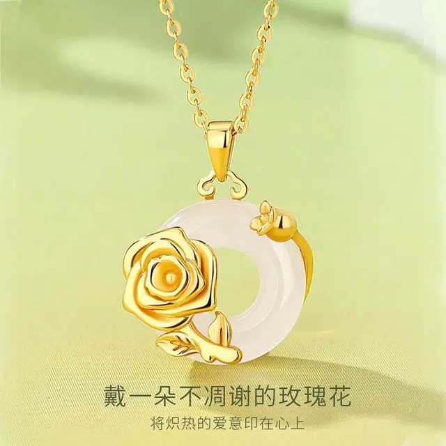 金师傅 玫瑰的故事锁骨链 新中式国潮复古气质典雅百搭贵气 小众轻奢设计高级感#好运 玉髓 项链 女款