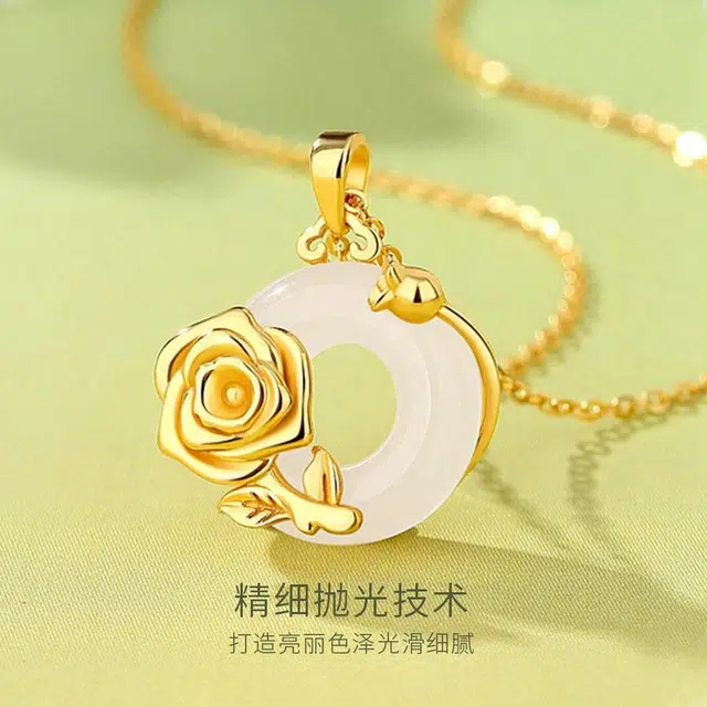 金师傅 玫瑰的故事锁骨链 新中式国潮复古气质典雅百搭贵气 小众轻奢设计高级感#好运 玉髓 项链 女款