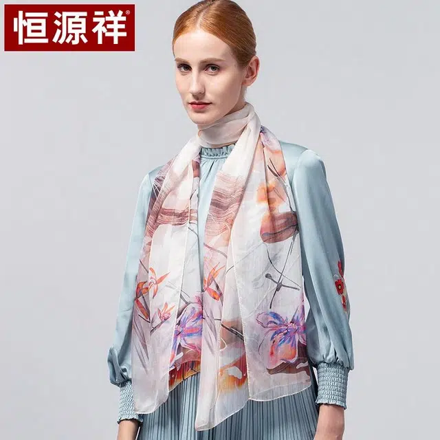 恒源祥 实用绑包数码喷绘 桑蚕丝 丝巾 女款