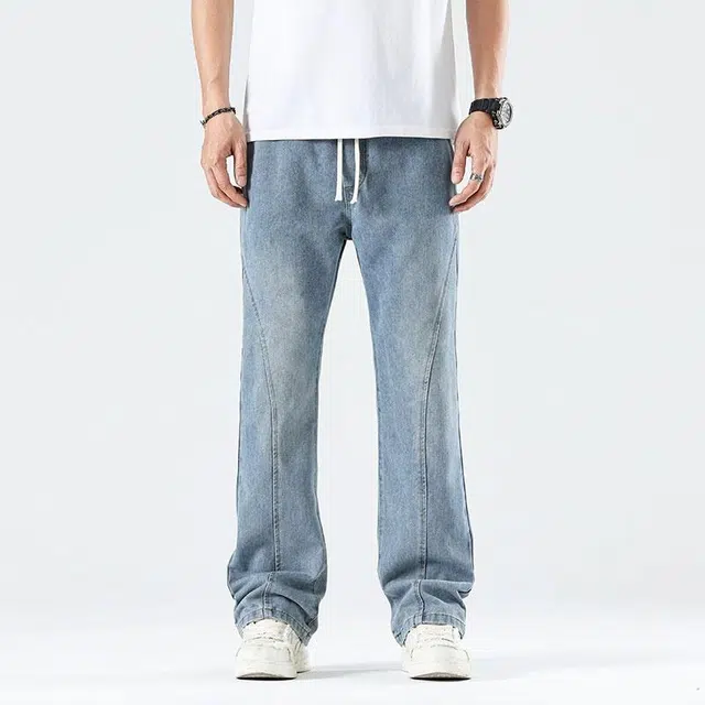 黑恐龙 宽松百搭直筒长裤舒适简约牛仔裤 男女同款