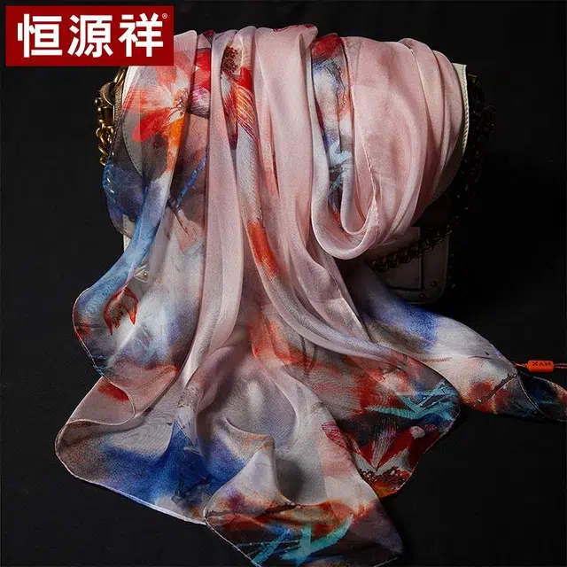 恒源祥 实用绑包数码喷绘 桑蚕丝 丝巾 女款