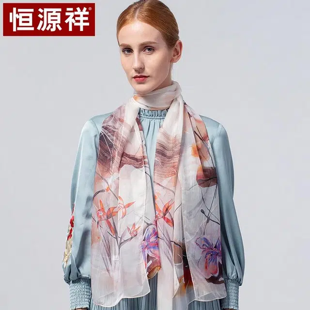 恒源祥 实用绑包数码喷绘 桑蚕丝 丝巾 女款