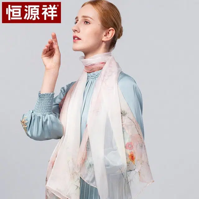 恒源祥 实用绑包数码喷绘 桑蚕丝 丝巾 女款