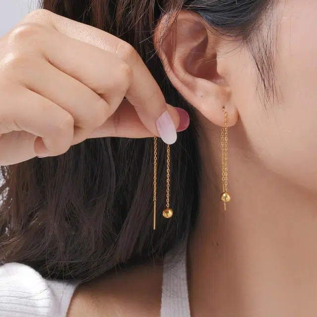 恋朵 时尚优雅 养耳洞 圆珠耳饰 钛钢 耳线 女款 金色