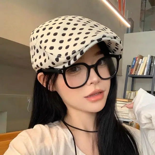 尚先生 日系波点前进个性气质春夏显脸小 灯芯绒 贝雷帽 女款