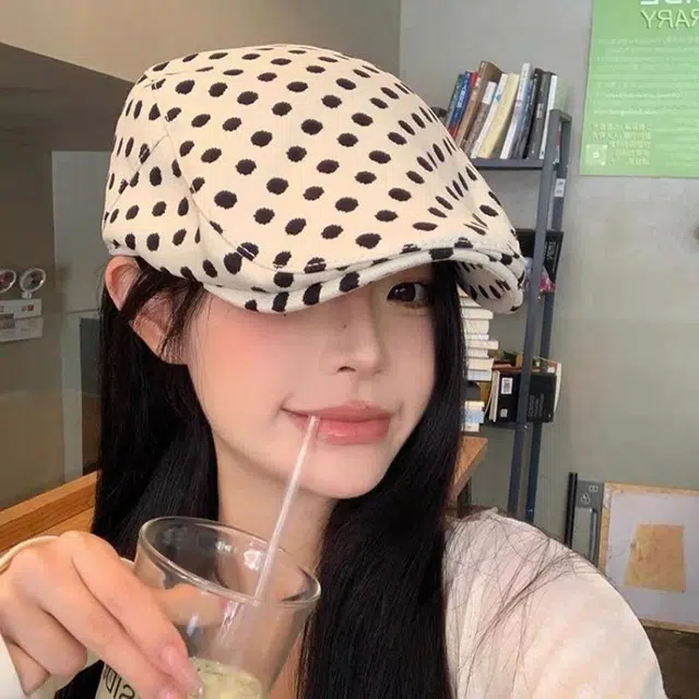 尚先生 日系波点前进个性气质春夏显脸小 灯芯绒 贝雷帽 女款