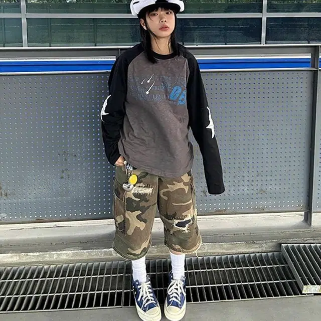 物质公式 美式高街复古重工破洞设计感水洗做旧日常通勤潮牌透气休闲宽松百搭牛仔短裤 男女同款 迷彩