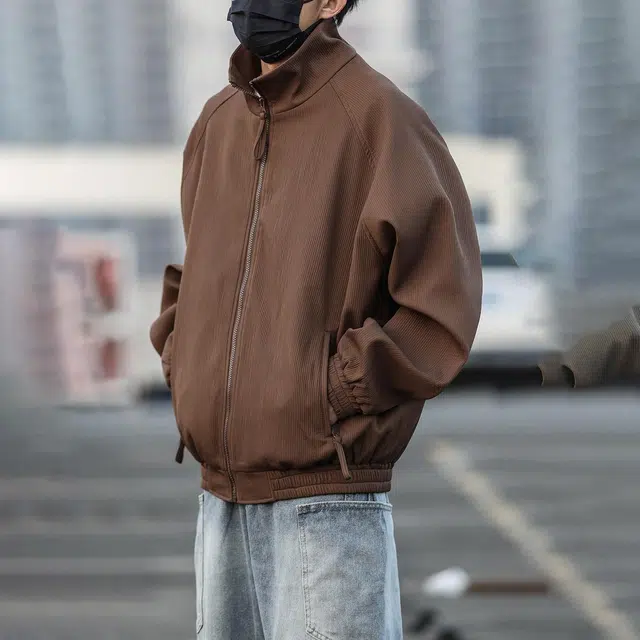 宾力克 拉链立领宽松百搭休闲纯色飞行员夹克外套 男女同款