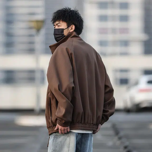 宾力克 拉链立领宽松百搭休闲纯色飞行员夹克外套 男女同款