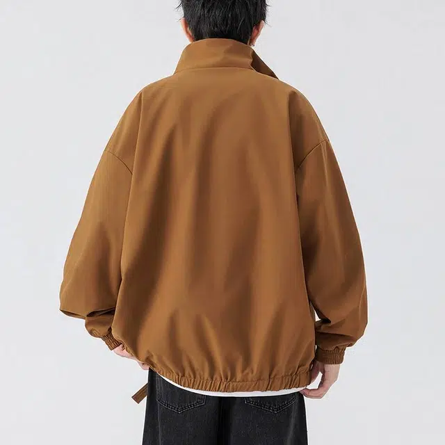 宾力克 美式纯色立领开衫宽松休闲飞行员运动防风工装夹克外套 男女同款