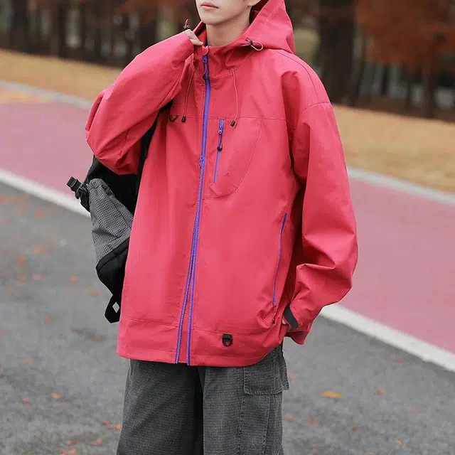 宾力克 美式工装连帽纯色防风防水运动百搭潮流夹克外套 男女同款